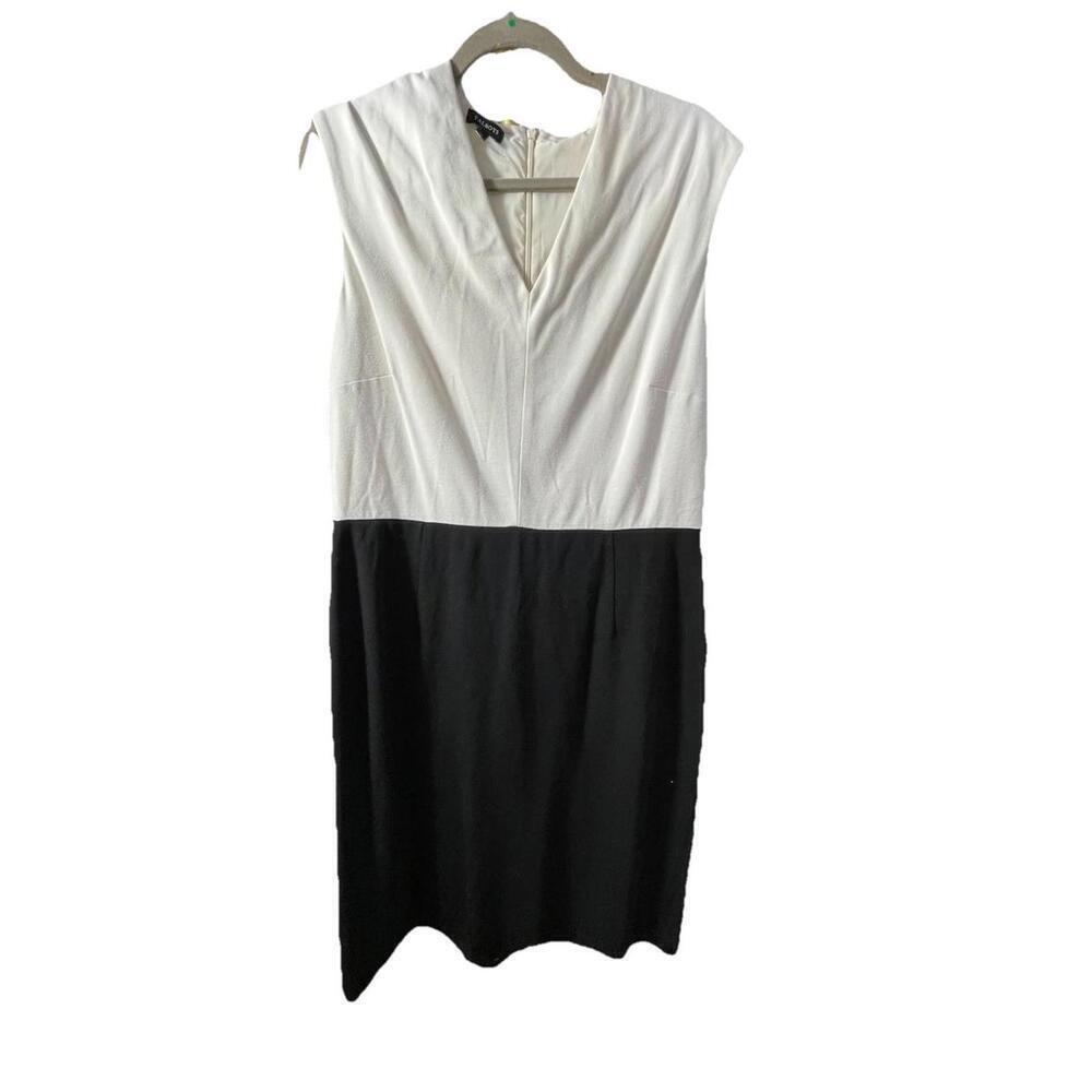 Talbots Black White Sleeveless Sheath Midi Dress Size 12 Business Casual